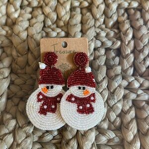 New Sequin Christmas Snowman with Scarf Pierced Earrings